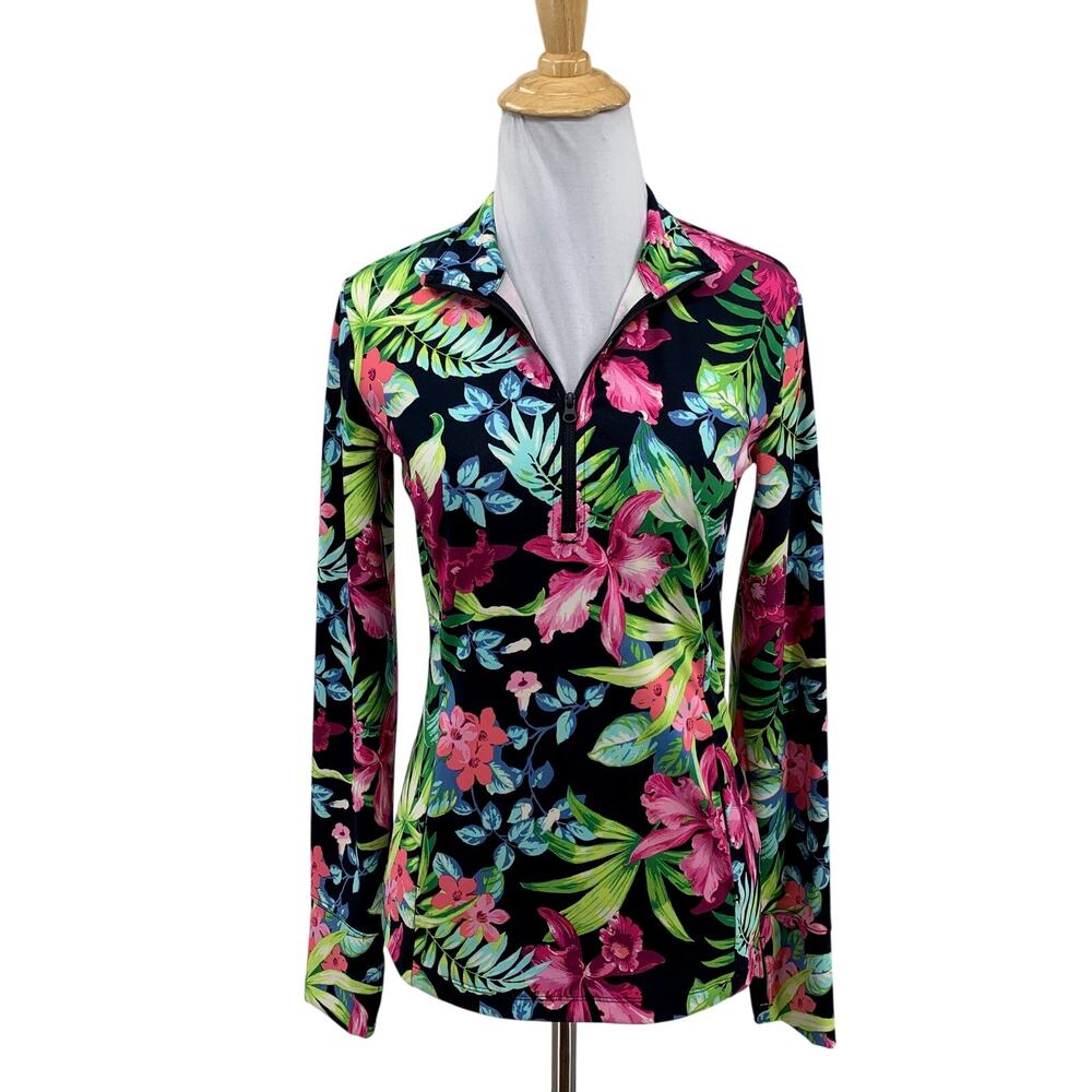 Tommy Bahama Top Women XS Extra Small Floral Racquet Paddle Long Sleeve Pullover
